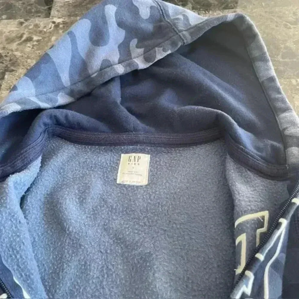 GAP Boys' Logo Hoodie Full Zip Sweatshirt (Size Small Youth) - Blue Camouflage